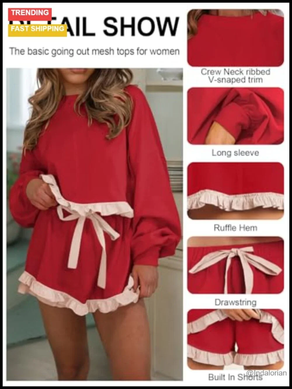 Women's 2 Piece Lounge Set Cropped Sweatshirt Ruffle Shorts Matching Outfit